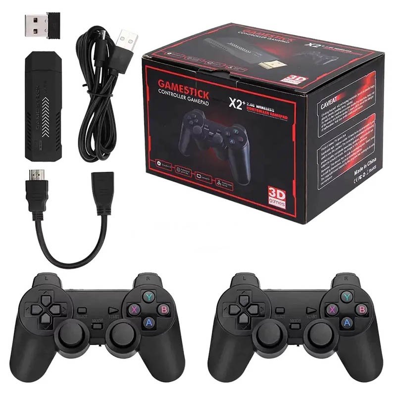 X2 Plus Retro 3D Game Stick 4K HD Console – 32,000+ Games, 64GB & 2 Wireless Controllers